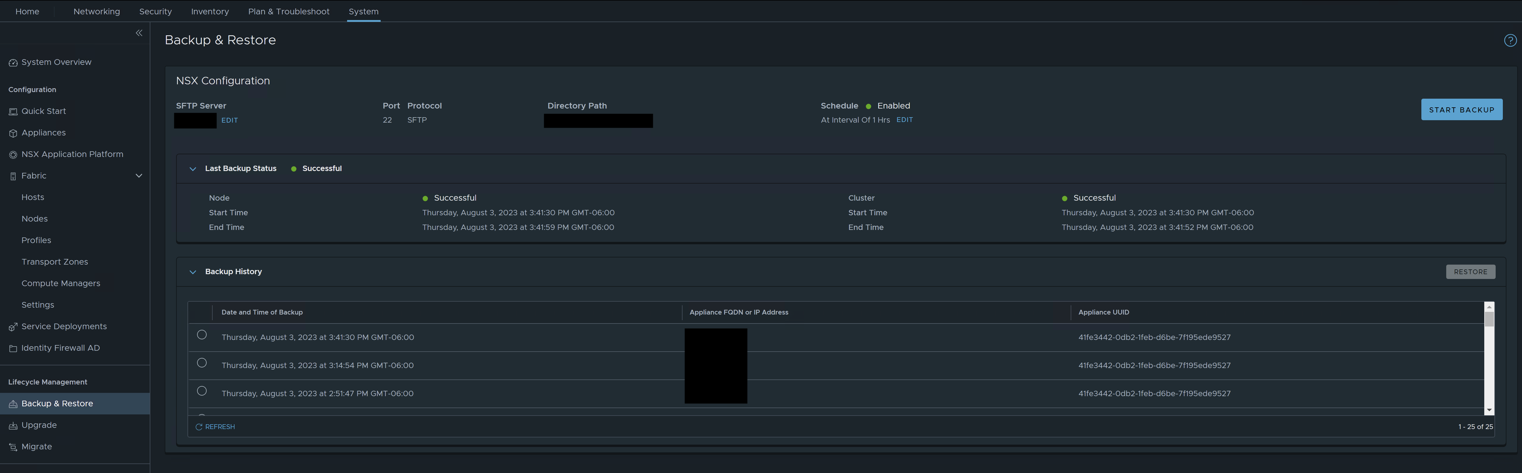 Viewing VMware NSX Manager Backups